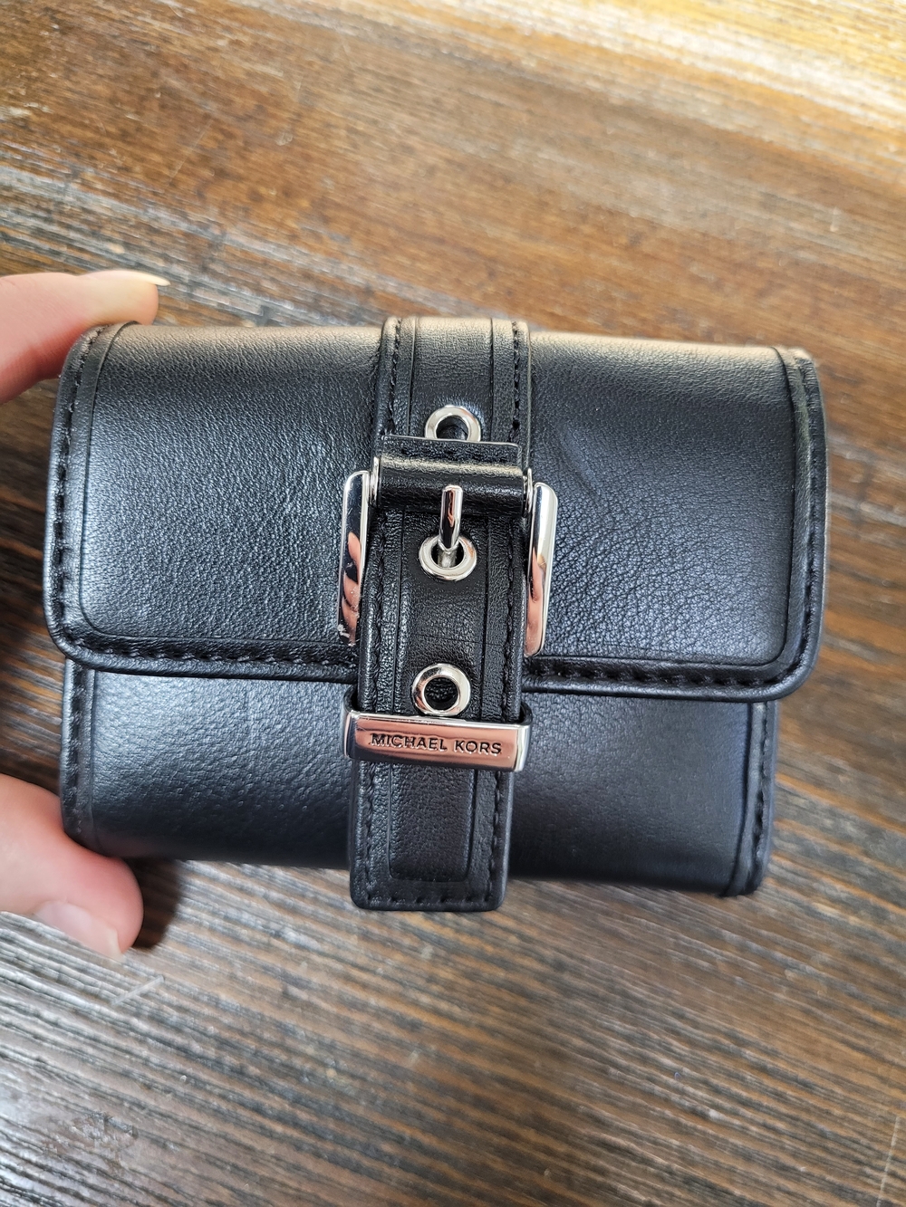 Michael Kors Black Leather Buckle Compact Wallet